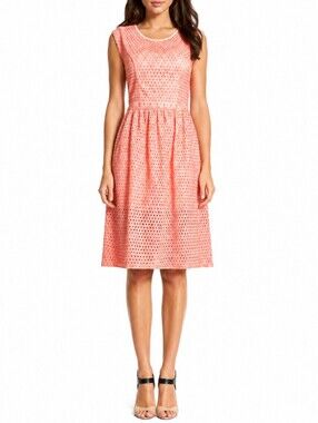 Rebecca Minkoff Coral Pink A-line Midi Dress Size 4 Eyelet Laser Cut Preppy Chic